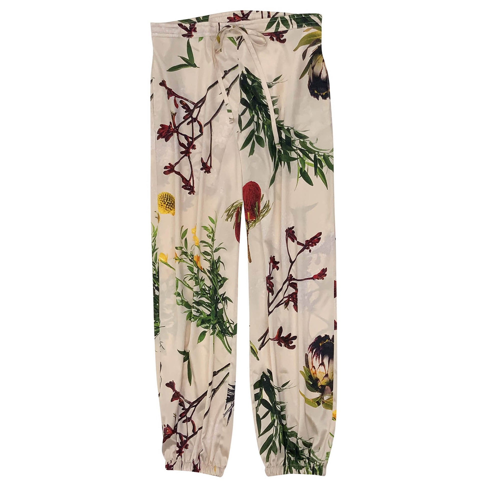 The Flying Flower pants from NOKAYA are crafted from Mulberry silk.