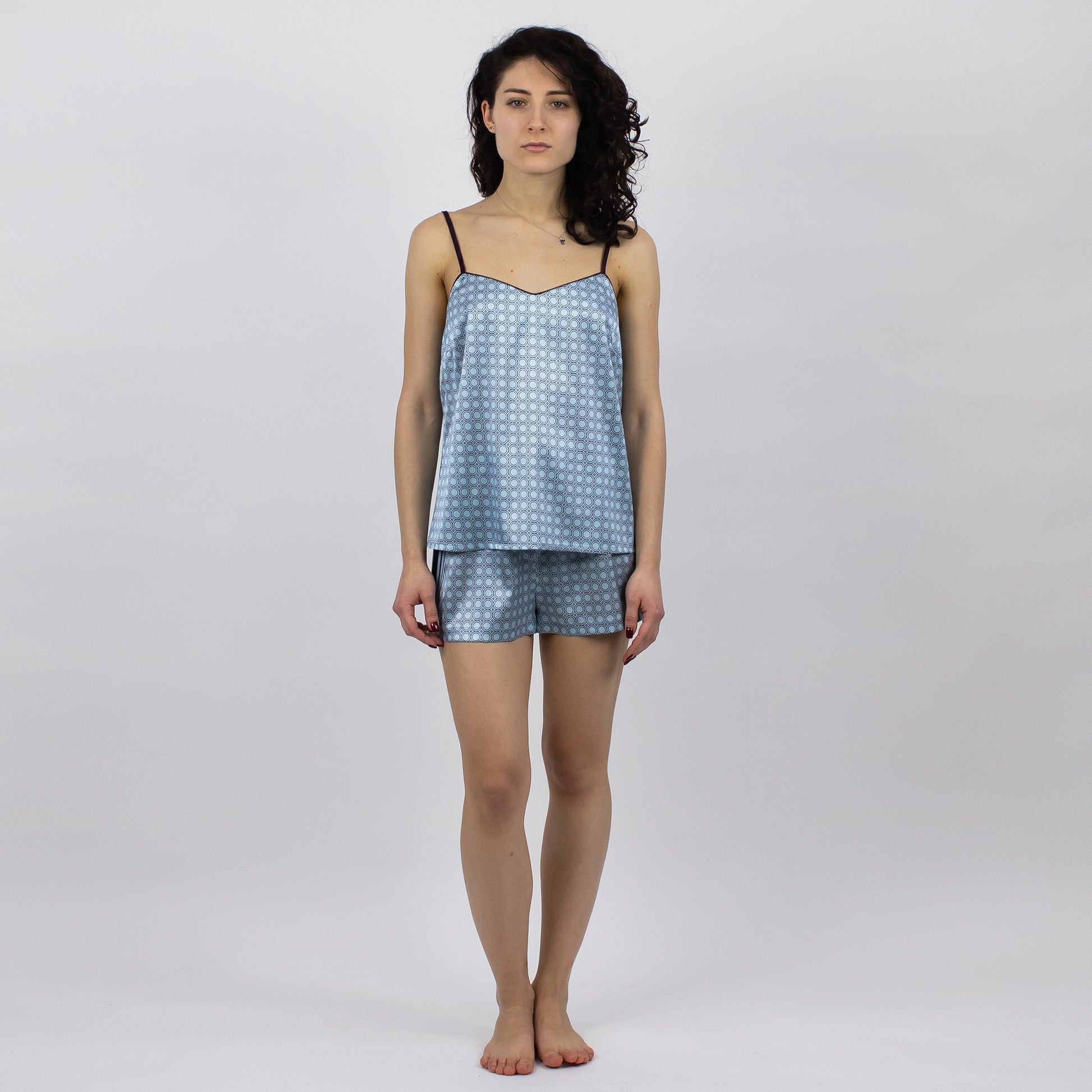 Pyjama bottoms and strappy top - Blue/White/Striped - Ladies