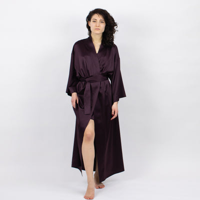 Silk Long Kimono Robe - The Lady wrap-around Mulberry silk robe