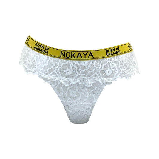 Nokaya fully lace super-comfortable white thong with a scalloped edge.