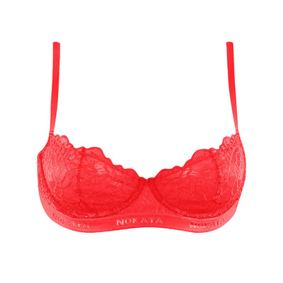 Nokaya modern red lace balcony bra with logo elastic. Front look