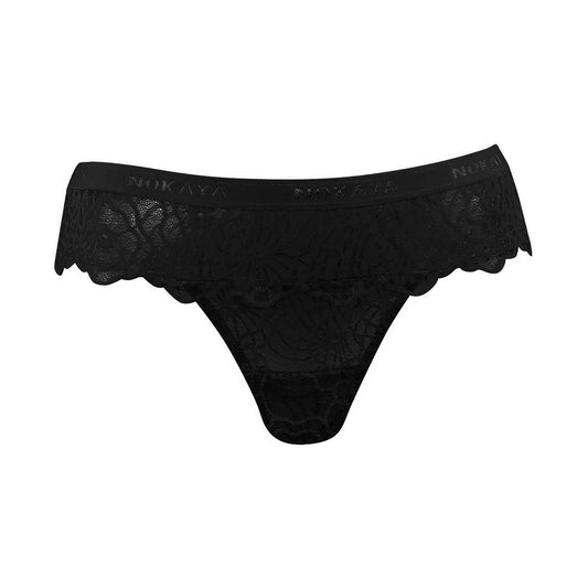 Nokaya fully lace super-comfortable black thong with a scalloped edge.